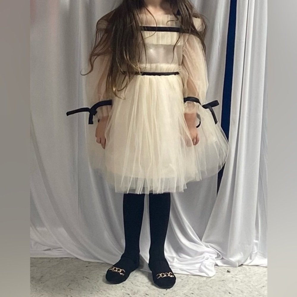 Elegant Cream Tulle Dress with Black Accents